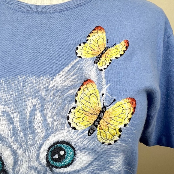 Top Stitch by Morning Sun Cat Kitten Embroidered Butterfly’s Tee Shirt Small - Picture 4 of 10